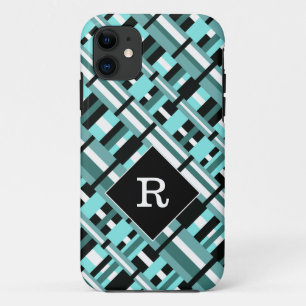 Case-Mate iPhone Case Plaid en Aqua, Turquoise, noir et blanc