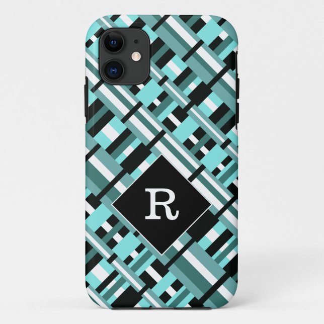 Coques Case-Mate iPhone Plaid en Aqua, Turquoise, noir et blanc (Dos)