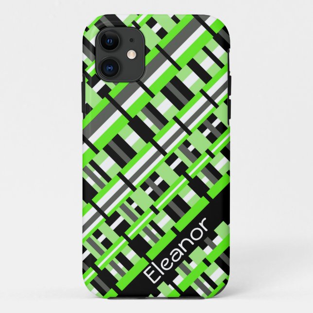 Coques Case-Mate iPhone Plaid en Lime Green, Black & Grey Personnalisé (Dos)