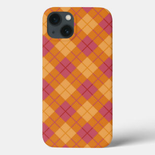iPhone 13 Coque Plaid en orange et rose