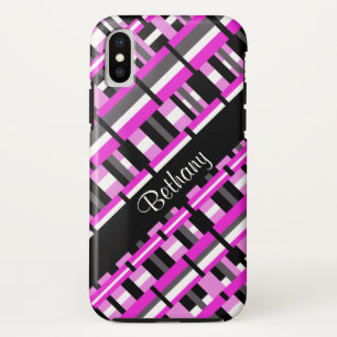 Coque Case-Mate Pour iPhone Plaid en rose, noir et gris Personnaliser le nom
