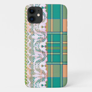 Case-Mate iPhone Case Plaid et dentelle vert rose pêches fille feminine