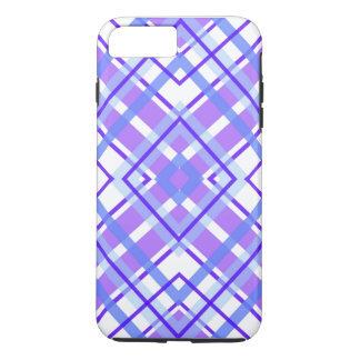 Coque iPhone 8 Plus/7 Plus Plaid Géométrique Violet, Bleu et Blanc