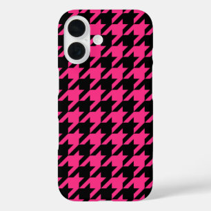 Coque Pour iPhone 16 Plaid pied de poule rose et noir