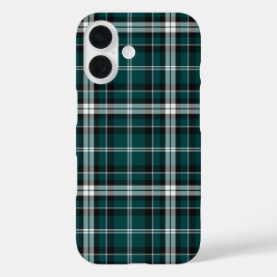 Coque Pour iPhone 16 Plaid turquoise noir et blanc