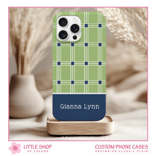 Coque Case-Mate iPhone Plaid Vert à Motif de Fenêtre Monogrammé