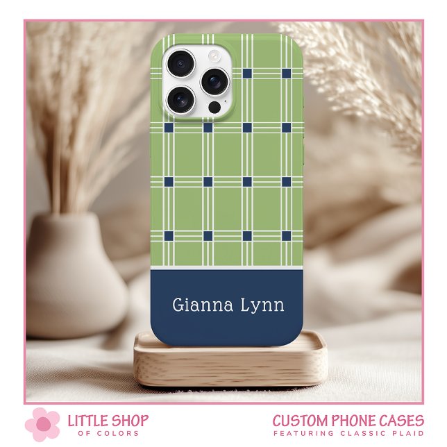Coques Case-Mate iPhone Plaid Vert à Motif de Fenêtre Monogrammé (Créateur téléchargé)