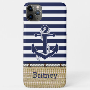 Coques Pour iPhone Plaisir Personnalisé Marine Bleu Blancs Faux Jute 