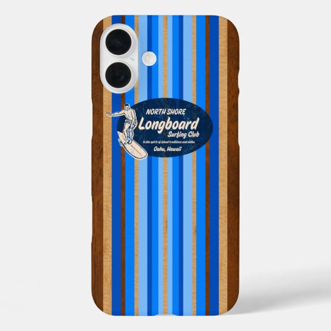 Coques Case-Mate iPhone Planche de surf de pipeline Hawaiian Stripes bleu (Verso)