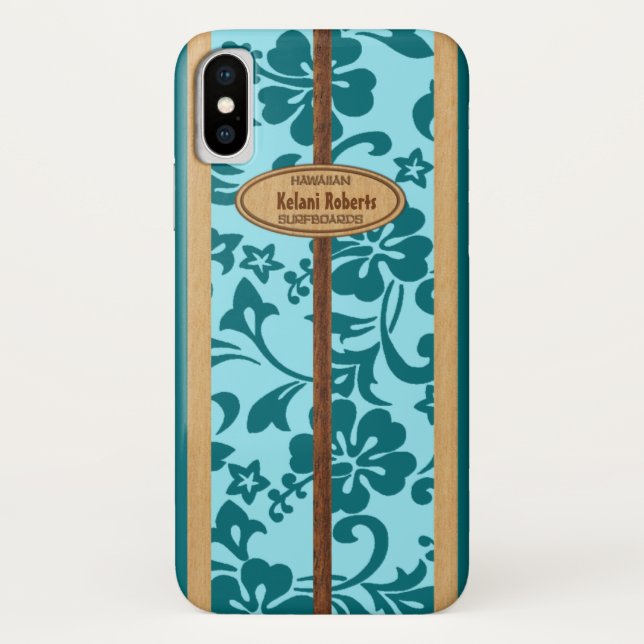 Coques Case-Mate iPhone Planche de surf en bois de monogramme de Faux (Dos)