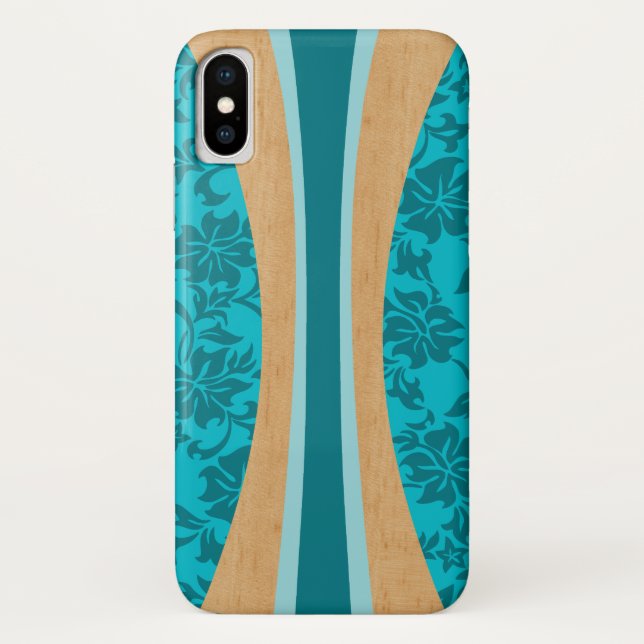 Coques Case-Mate iPhone Planche de surf en bois Teal de Faux hawaïen de (Dos)