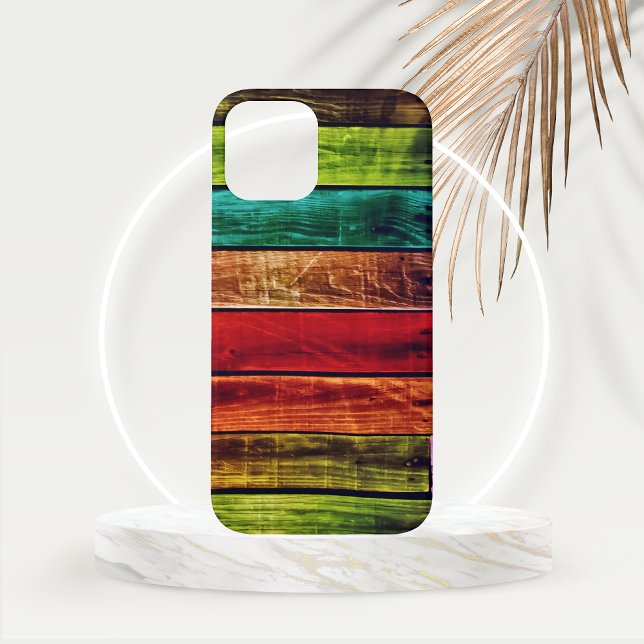 Coques Case-Mate iPhone Planches de bois peintes en rouge, vert, sarcelle  (Painted Planks of Wood Laid Horizontally with Many Colors Phone Case )