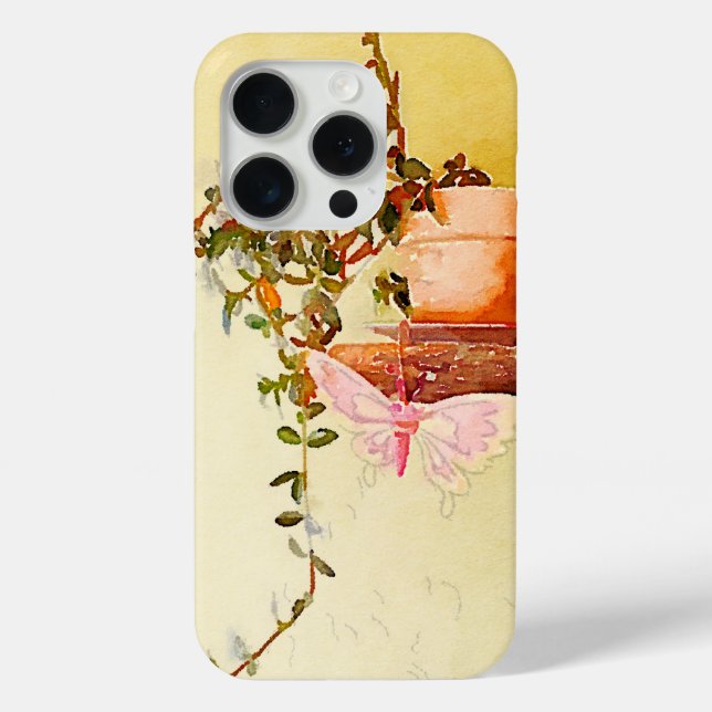 Coques Case-Mate iPhone Plante en pot et papillon à l'aquarelle (Verso)