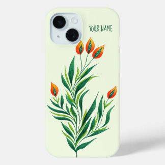 Coque Case-Mate iPhone Plante vert Orange Buds Nom botanique Abstrait