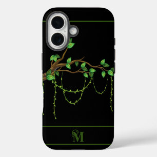 Coque Pour iPhone 16 Plante vert simple, Monogramme initial