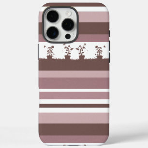 Coque iPhone 16 Pro Max Plantes en pot à motif de silhouette rayée