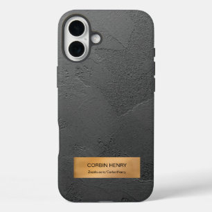 Coque Pour iPhone 16 Plus Plaque Métallique Dorée Personnalisée Texture Noir