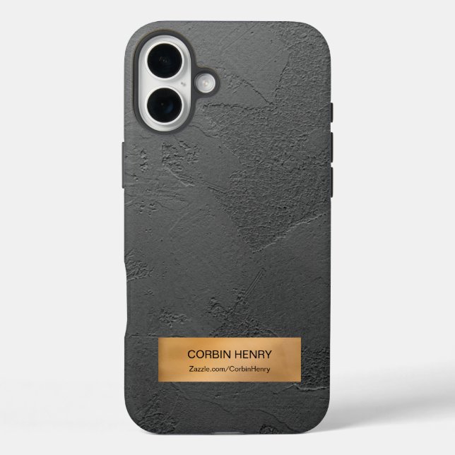 Coques Case-Mate iPhone Plaque Métallique Dorée Personnalisée Texture Noir (Verso)
