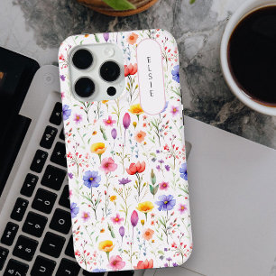Coque Case-Mate iPhone Plaque nominative ovale rose Fleur sauvage jolie