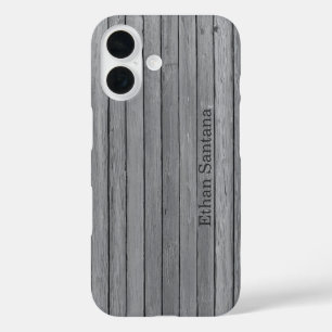 Coque Pour iPhone 16 Plaques en bois gris rustique Nom personnalisé