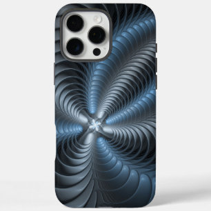 Coque iPhone 16 Pro Max Plastique bleu gris 3D Fractal Art moderne Abstrai