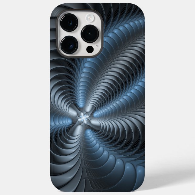 Coques Case-Mate iPhone Plastique bleu gris 3D Fractal Art moderne Abstrai (Verso)