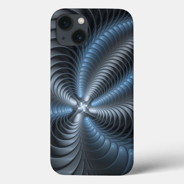 Coques Case-Mate iPhone Plastique bleu gris 3D Fractal Art moderne Abstrai (Verso)