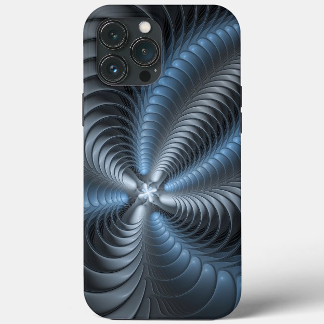 Coques Case-Mate iPhone Plastique bleu gris 3D Fractal Art moderne Abstrai (Verso)