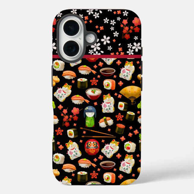 Coques Case-Mate iPhone Plat de poisson sushi japonais motif sur noir (Verso)