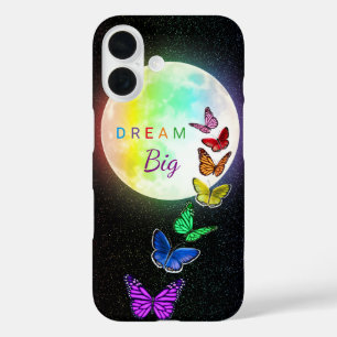 Coque Pour iPhone 16 Pleine lune arc-en-ciel et papillons arc-en-ciel D