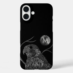 Coque Pour iPhone 16 Plus Pleine lune de faucon Monogramme noir