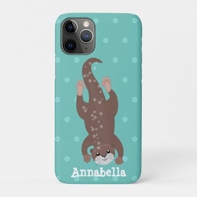 Coques Case-Mate iPhone Plongée de loutre mignonne sur dessin animé turquo (Dos)