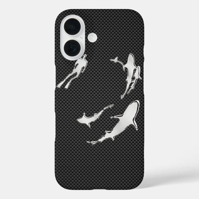 Coques Case-Mate iPhone Plongeur d'argent avec requins sur le socle de fib (Verso)