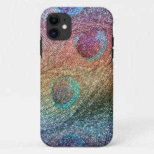 Coque iPhone 11 Plumes de paon de parties scintillantes