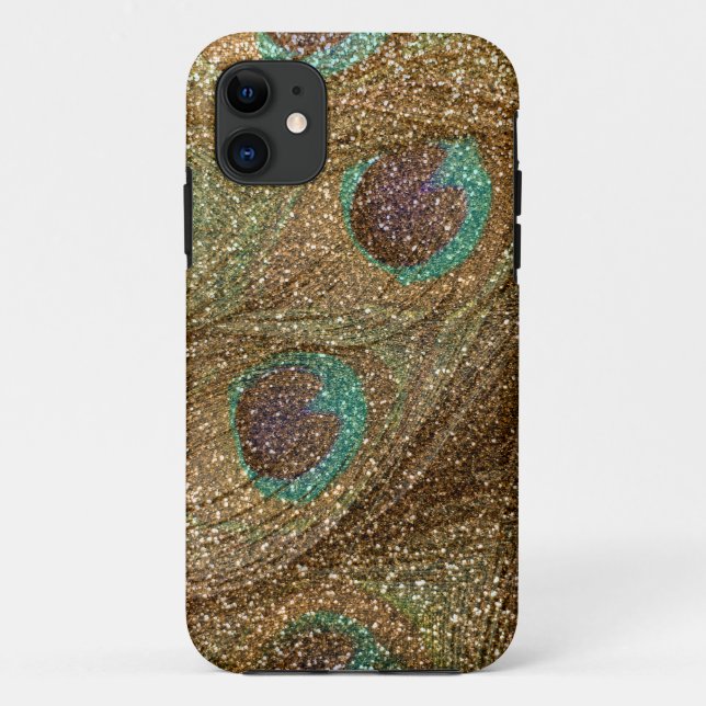 Coques Case-Mate iPhone Plumes de paon parties scintillant or (Dos)