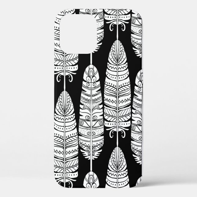 Coques Case-Mate iPhone Plumes d'oiseaux boho sans couture motif en noir e (Verso)