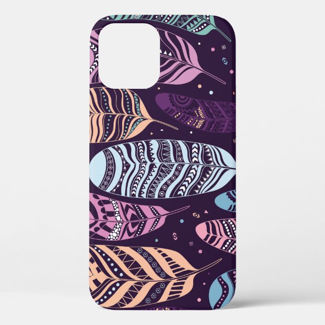 Coques Case-Mate iPhone Plumes ethniques : motif noir et blanc (Verso)