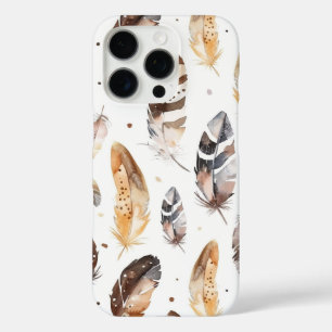 Coque iPhone 16 Pro Plumes indigènes tribales à la crème Brown