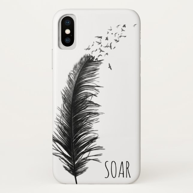 Coques Case-Mate iPhone plumes noires avec oiseaux (Dos)