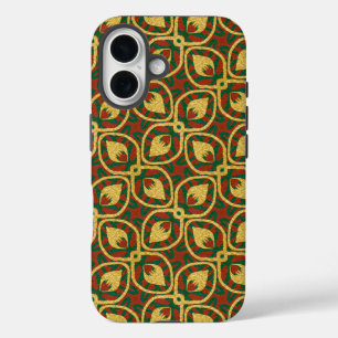 Coque Pour iPhone 16 Plumes Peacock Gold Foil Rouge Vert