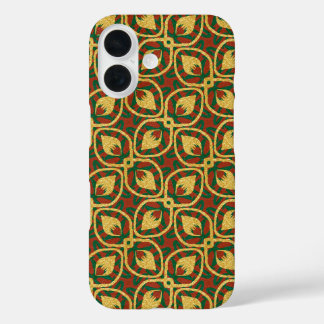 Coque Pour iPhone 16 Plumes Peacock Gold Foil Rouge Vert