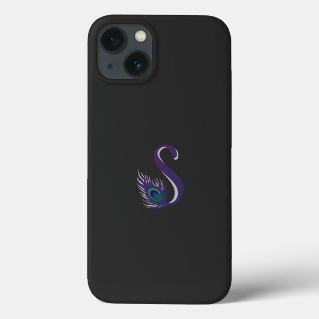 Coques Case-Mate iPhone plumes violettes et vertes de paon sur le dos noir (Verso)