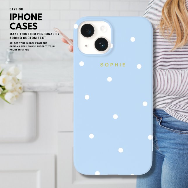 Coques Case-Mate iPhone Plutôt Élégant Minimal Simple Bleu Cute Polka Dot (Créateur téléchargé)