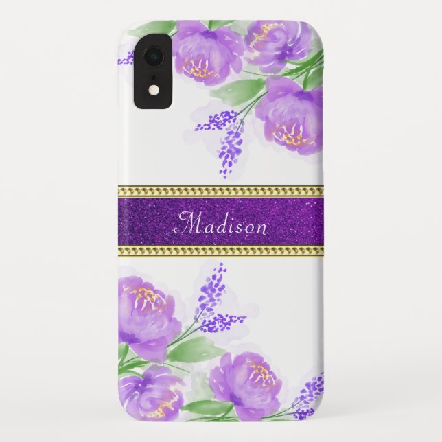 Coques Case-Mate iPhone Plutôt Violet Floral Or Lavande Verdure (Dos)