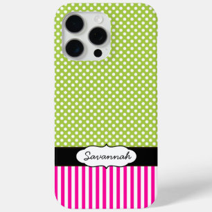 Coque iPhone 15 Pro Max Poapod Personnalisé Plime Polka Dot Pink Stripe