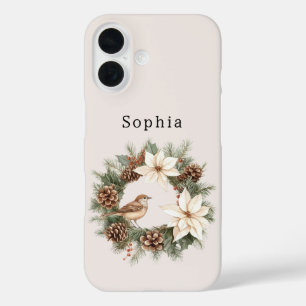 Coque Pour iPhone 16 Poinsettia de Noël chaleureux et cosy Cônes de pin