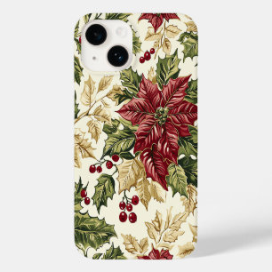 Coque Case-Mate iPhone Poinsettia de Noël Champagne Rouge Holly Christmas