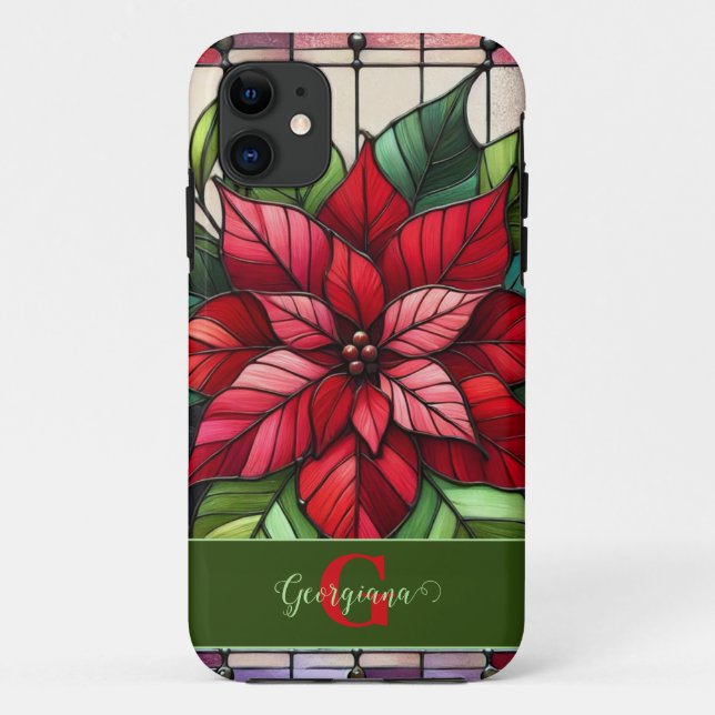 Coques Case-Mate iPhone Poinsettia en verre de Fête personnalisée (Dos)