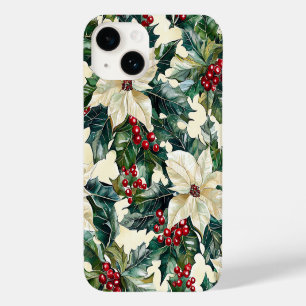 Coque Case-Mate iPhone Poinsettia ivoire Baies cramoisies Feuillage d'hiv