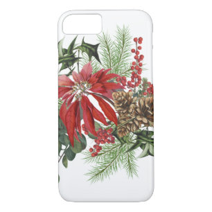 Coque iPhone 8/7 poinsettia vintage moderne de vacances florale